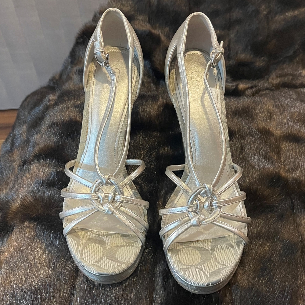 Coach Joslin Silver Strappy Wedge